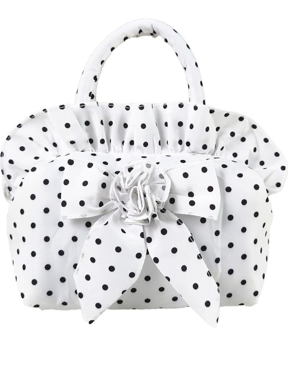 Polka Dot Bow Accent Top-Handle Bag in White and Black